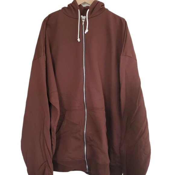Hooded Sweatshirt Full Zip Pocket Soft Size 4XL Chocolate Brown - Picture 1 of 5